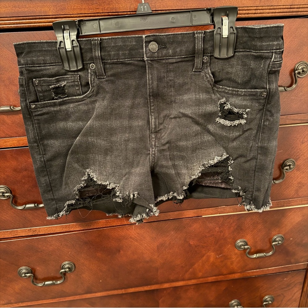 American Eagle Outfitters Black Frayed Jean Shorts